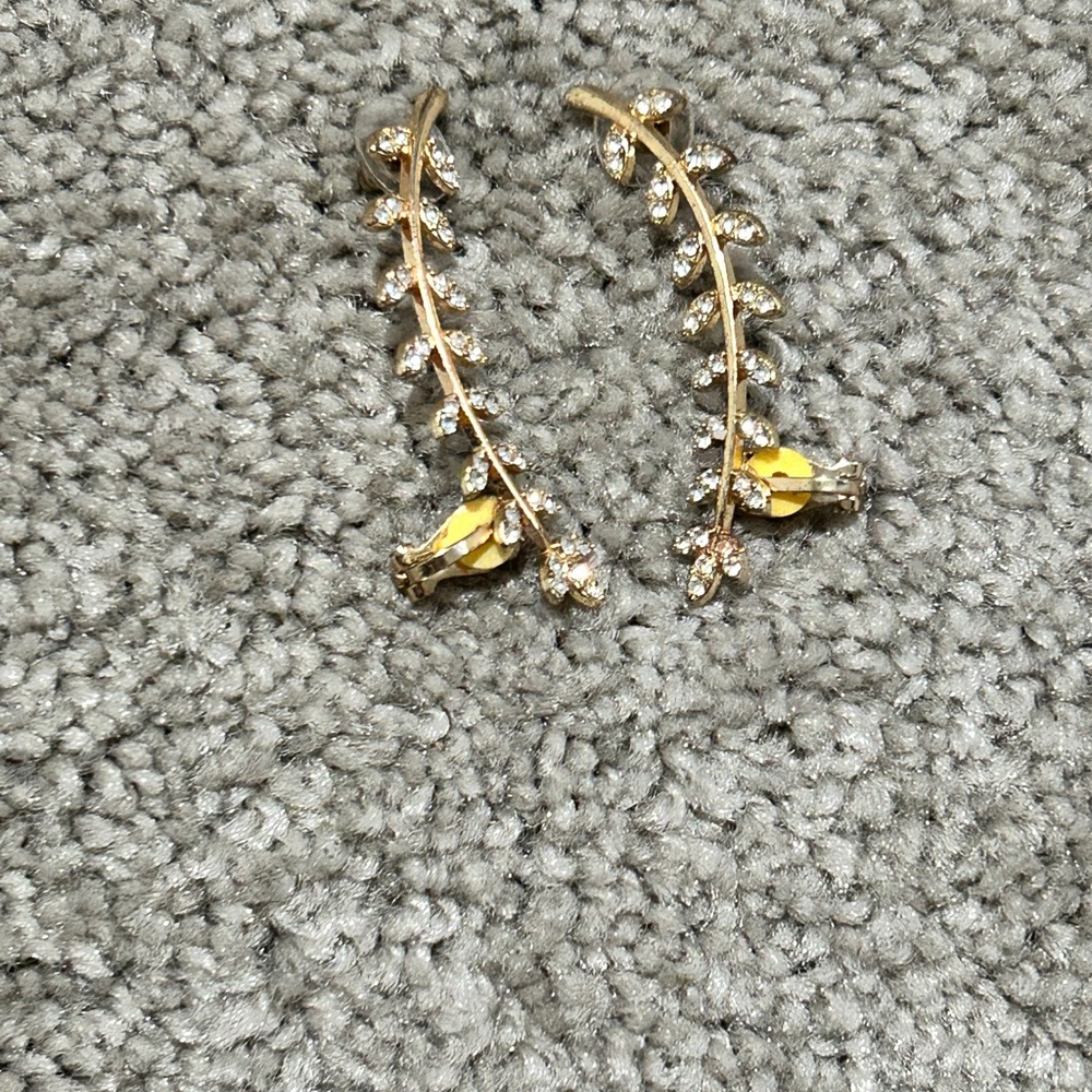 Gold Leaf Crystal Ear Climbers - Elegant Women’s Earrings